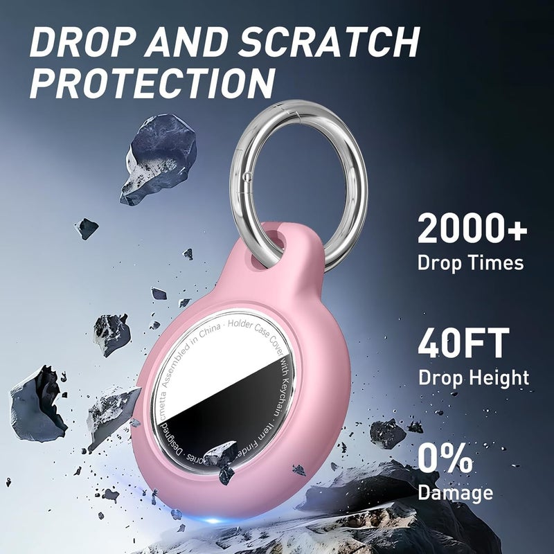 cmetta Waterproof for AirTag Holder Case with Keychain, Ultra-Thin Lightweight PC Hard Shell, Swivel Buckle for Tracking Luggage, Bags, Backpacks, Keys, Pets, Suitcases (Blossom Pink) - Image 2